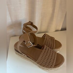 Tan platform, sandals, size 8.5.